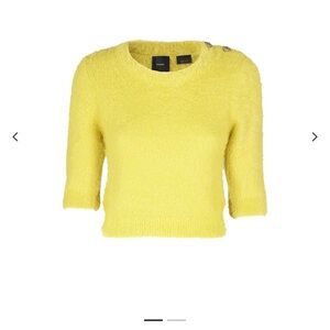 Pinko Yellow Crew Neck Cropped Sweater